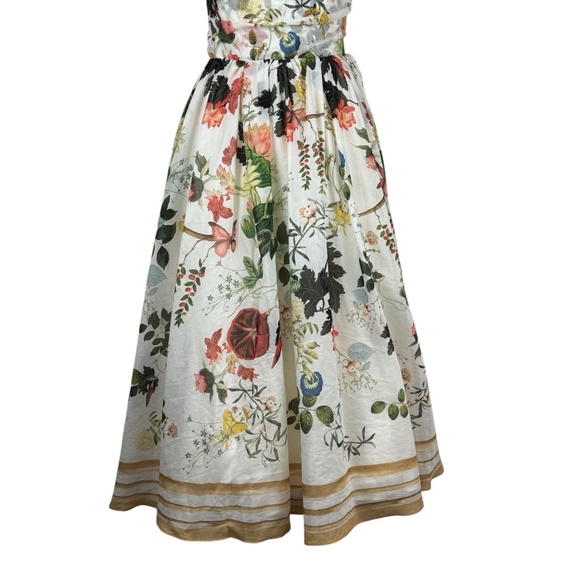 Alice & Olivia Haven Flared Midi Dress Floral White Sleeveless Broken Zip - Picture 10 of 13